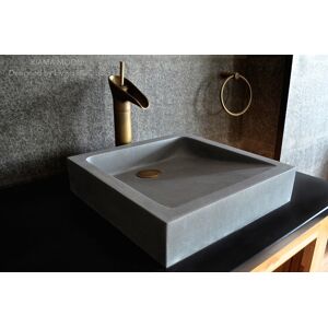 LivingRoc Vasque grise pierre de lave taillA©e dans la masse 40cm KIAMA MOON