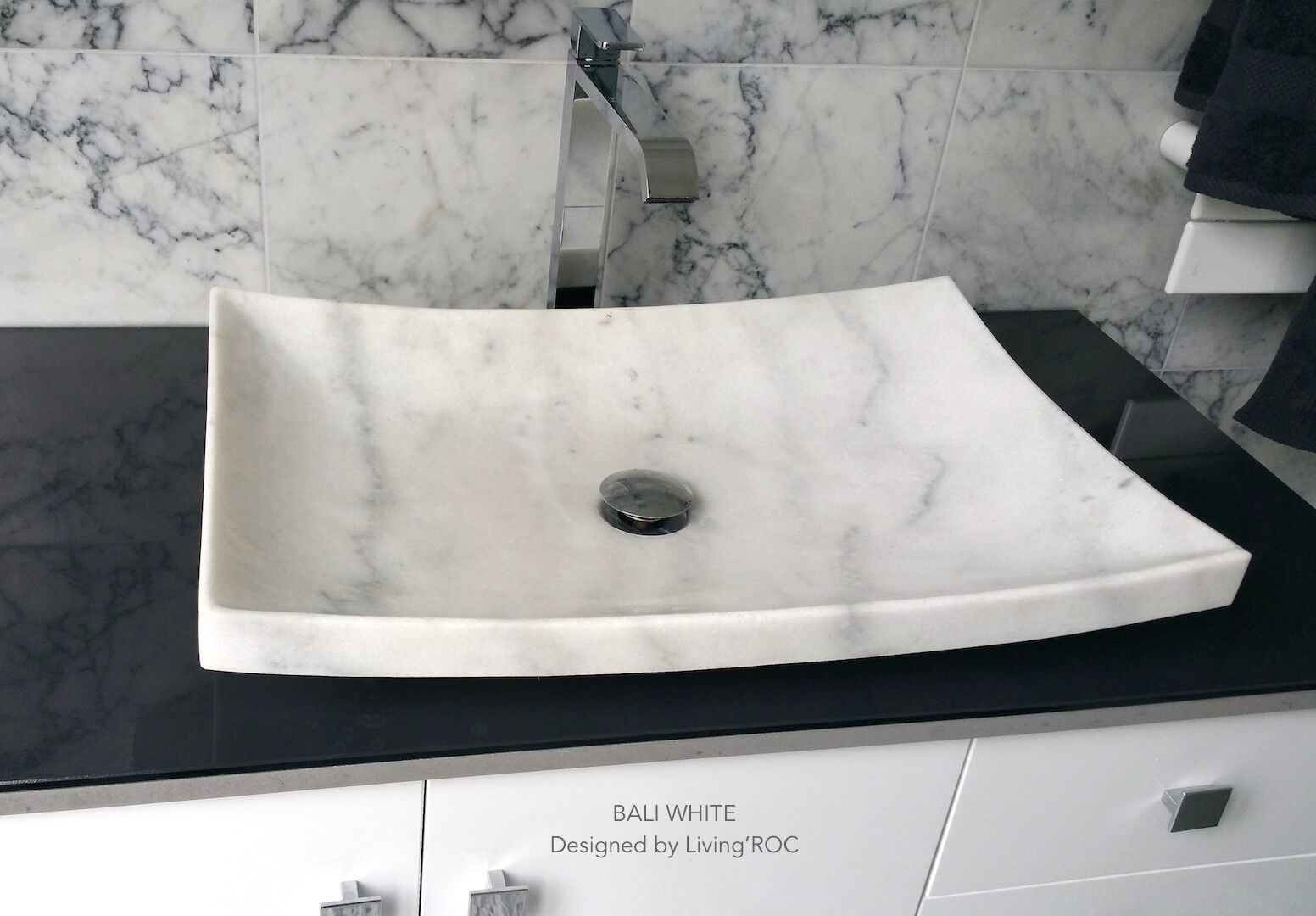 LivingRoc Vasque en pierre marbre Blanc salle de bain A  poser BALI WHITE