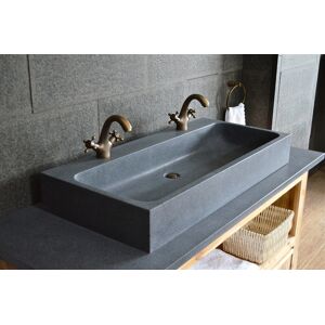 LivingRoc Double vasques en pierre véritable granit gris 100x46 LOOAN - Publicité