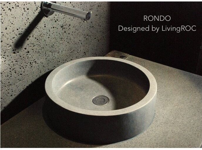 LivingRoc Vasque ronde en pierre grise basalte salle de bain RONDO LivingRoc Vasque ronde en pierre grise basalte salle de bain RONDO