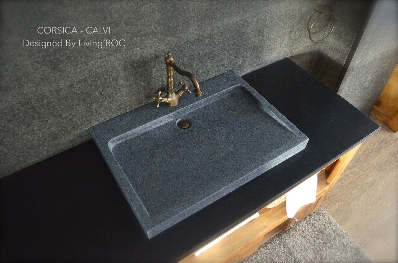 LivingRoc Vasque salle de bain à poser en Granit véritable CALVI LivingRoc Vasque salle de bain à poser en Granit véritable CALVI