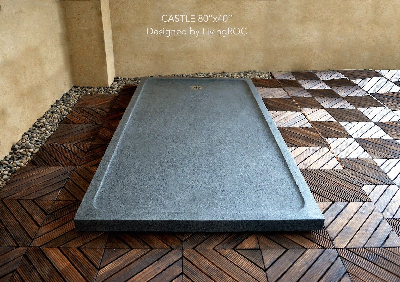 LivingRoc Receveur de douche Pierre géant 200x100 taillé dans le granit CASTLE LivingRoc Receveur de douche Pierre géant 200x100 taillé dans le granit CASTLE