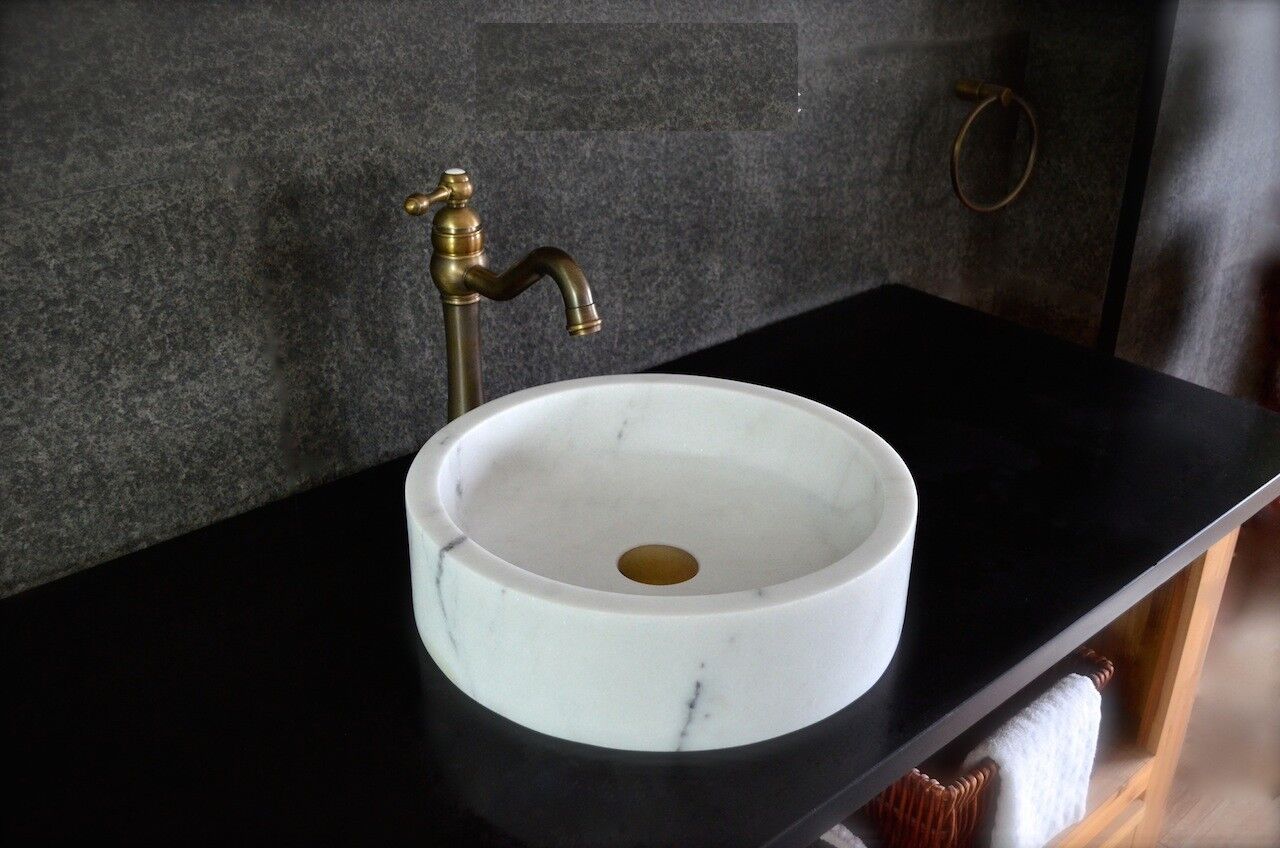 LivingRoc Vasque en marbre blanc pierre naturelle véritable RONDO WHITE LivingRoc Vasque en marbre blanc pierre naturelle véritable RONDO WHITE