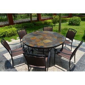 LivingRoc Table de jardin ronde mosaique d'ardoise multicolor 125-160 OCEANE