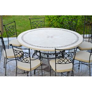 LivingRoc Table de jardin mosaïque ronde en pierre marbre 90-125-160 IMHOTEP - Publicité