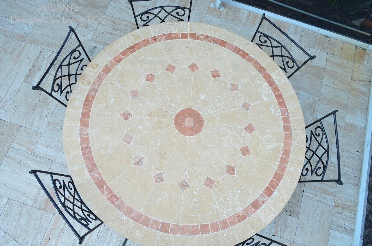 LivingRoc Table de jardin ronde mosaïque de marbre 125-160 ALICANTE LivingRoc Table de jardin ronde mosaïque de marbre 125-160 ALICANTE
