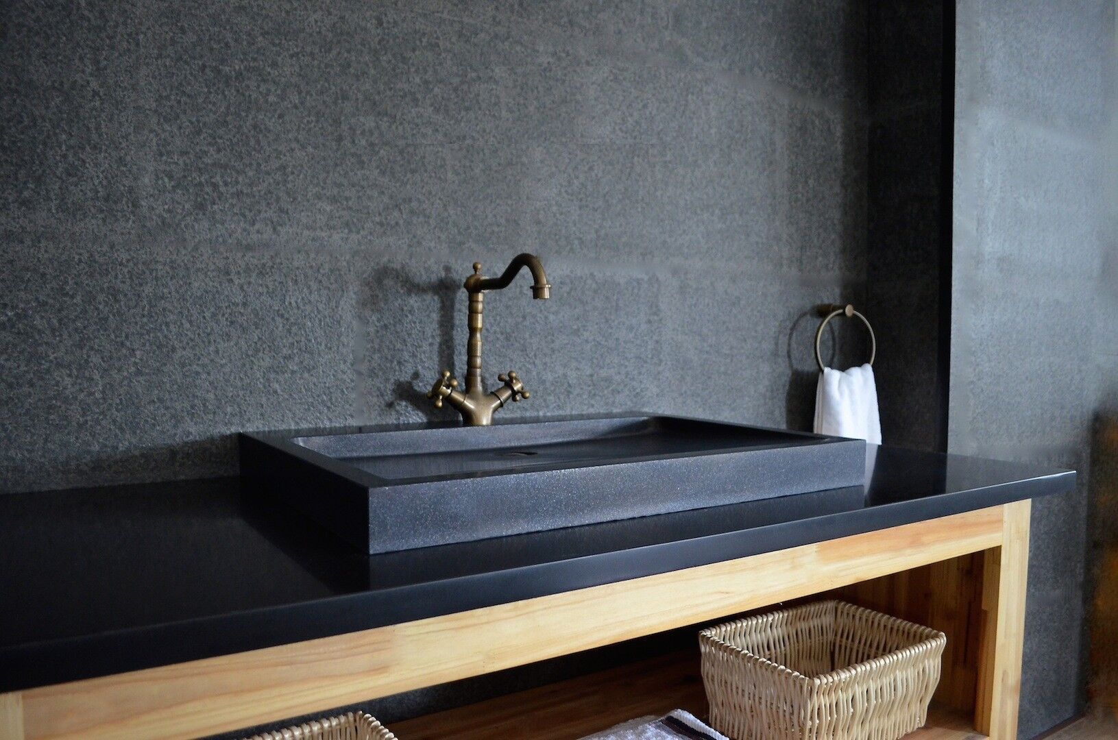 LivingRoc Vasque à poser salle de bain granit noir Luxe CALVI SHADOW
