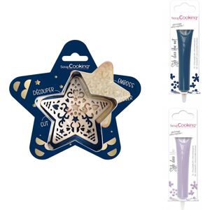 Kit pour biscuit en relief Étoile + 2 Stylos au chocolat bleu nuit et lilas Scrapcooking