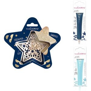 Kit pour biscuit en relief Étoile + 2 Stylos au chocolat bleu nuit et bleu pastel Scrapcooking