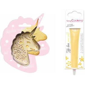 Kit pour biscuit en relief Licorne + Stylo au chocolat jaune pastel Scrapcooking