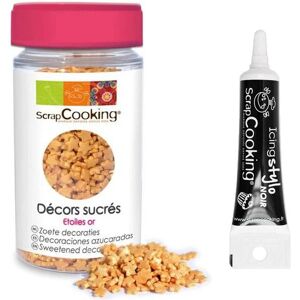 Decors sucres etoiles dorees + Stylo de glacage noir Scrapcooking