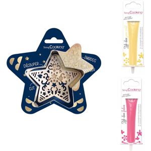 Kit pour biscuit en relief Étoile + 2 Stylos au chocolat jaune pastel et fuchsia Scrapcooking