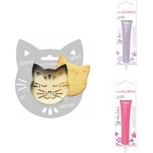 Kit pour biscuit en relief Chat + 2 Stylos au chocolat lilas et fuchsia Scrapcooking