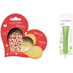 Kit pour biscuit en relief Coeur + Stylo au chocolat vert clair Scrapcooking