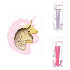 Kit pour biscuit en relief Licorne + 2 Stylos au chocolat lilas et fuchsia Scrapcooking