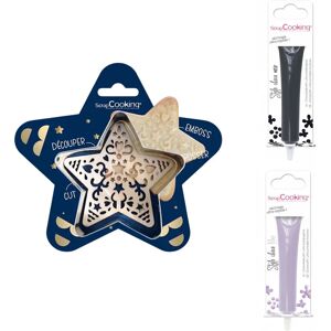 Kit pour biscuit en relief Étoile + 2 Stylos au chocolat noir et lilas Scrapcooking