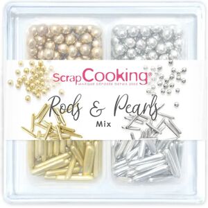 Mix de decors sucres - batonnets et boules dorees et argentees Scrapcooking