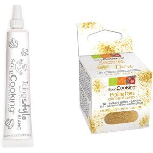 Stylo glacage blanc gout vanille + paillettes dorees Scrapcooking