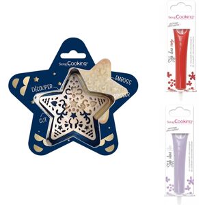 Kit pour biscuit en relief Étoile + 2 Stylos au chocolat rouge et lilas Scrapcooking