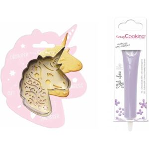 Kit pour biscuit en relief Licorne + Stylo au chocolat lilas Scrapcooking