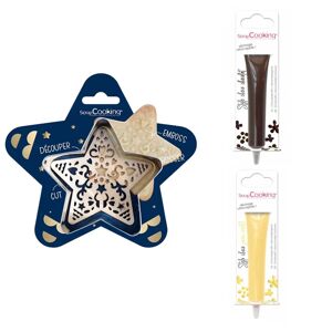 Kit pour biscuit en relief Étoile + 2 Stylos au chocolat marron et jaune pastel Scrapcooking