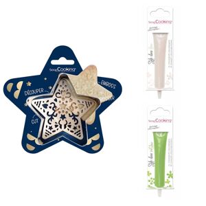 Kit pour biscuit en relief Étoile + 2 Stylos au chocolat blanc et vert clair Scrapcooking