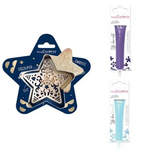 Kit pour biscuit en relief Étoile + 2 Stylos au chocolat violet et bleu pastel Scrapcooking