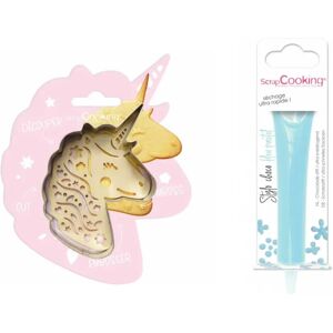 Kit pour biscuit en relief Licorne + Stylo au chocolat bleu pastel Scrapcooking