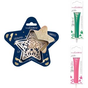 Kit pour biscuit en relief Étoile + 2 Stylos au chocolat vert et fuchsia Scrapcooking