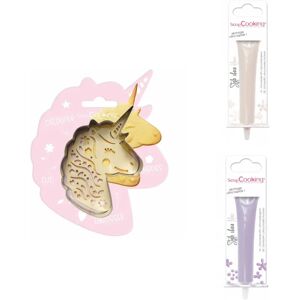 Kit pour biscuit en relief Licorne + 2 Stylos au chocolat blanc et lilas Scrapcooking