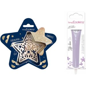 Kit pour biscuit en relief Étoile + Stylo au chocolat lilas Scrapcooking