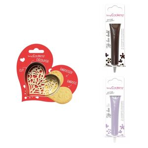 Kit pour biscuit en relief Coeur + 2 Stylos au chocolat marron et lilas Scrapcooking