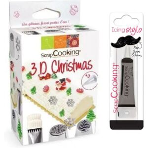 Kit de douilles a patisserie 3D Noel + Stylo de glacage noir Scrapcooking