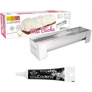 Moule en inox pour buche de Noel + Stylo de glacage noir Scrapcooking [Blanc]