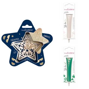 Kit pour biscuit en relief Étoile + 2 Stylos au chocolat blanc et vert Scrapcooking