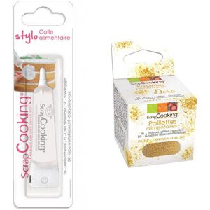 Colle alimentaire en tube + paillettes dorees Scrapcooking