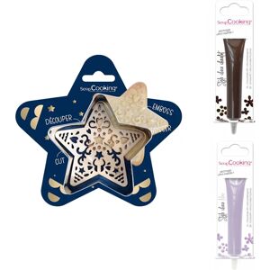 Kit pour biscuit en relief Étoile + 2 Stylos au chocolat marron et lilas Scrapcooking