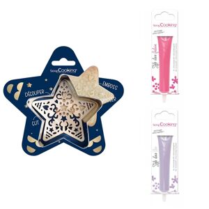 Kit pour biscuit en relief Étoile + 2 Stylos au chocolat lilas et fuchsia Scrapcooking