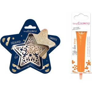 Kit pour biscuit en relief Étoile + Stylo au chocolat orange Scrapcooking