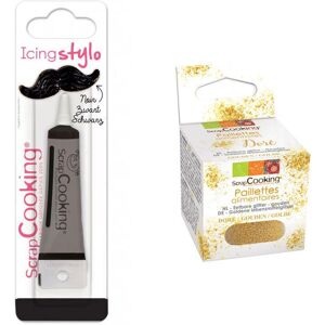 Stylo de glacage noir + paillettes dorees Scrapcooking