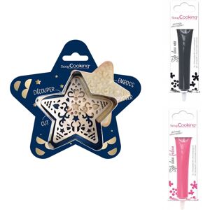 Kit pour biscuit en relief Étoile + 2 Stylos au chocolat noir et fuchsia Scrapcooking