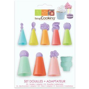 Set de 8 douilles patissieres en plastique + adaptateur Scrapcooking