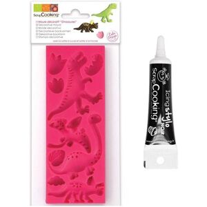 Moule pate a sucre Dinosaures + Stylo de glacage noir Scrapcooking