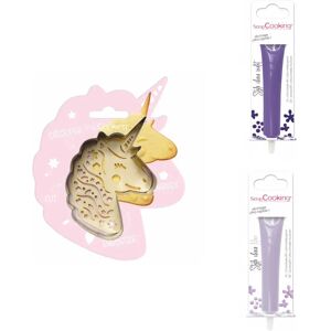 Kit pour biscuit en relief Licorne + 2 Stylos au chocolat violet et lilas Scrapcooking