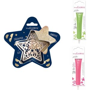 Kit pour biscuit en relief Étoile + 2 Stylos au chocolat vert clair et fuchsia Scrapcooking