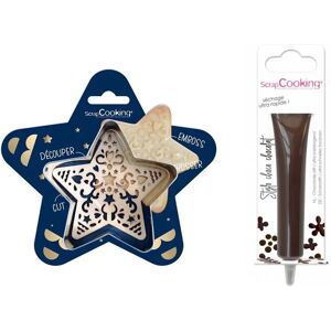 Kit pour biscuit en relief Étoile + Stylo au chocolat marron Scrapcooking