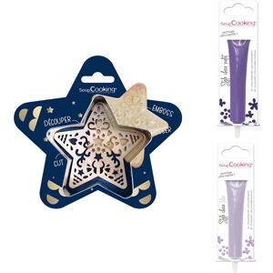 Kit pour biscuit en relief Étoile + 2 Stylos au chocolat violet et lilas Scrapcooking