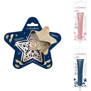 Kit pour biscuit en relief Étoile + 2 Stylos au chocolat rose pastel et bleu nuit Scrapcooking