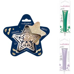 Kit pour biscuit en relief Étoile + 2 Stylos au chocolat vert et lilas Scrapcooking