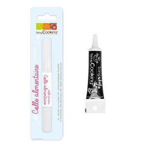 Stylo pinceau colle alimentaire 2 ml + Stylo de glacage noir Scrapcooking